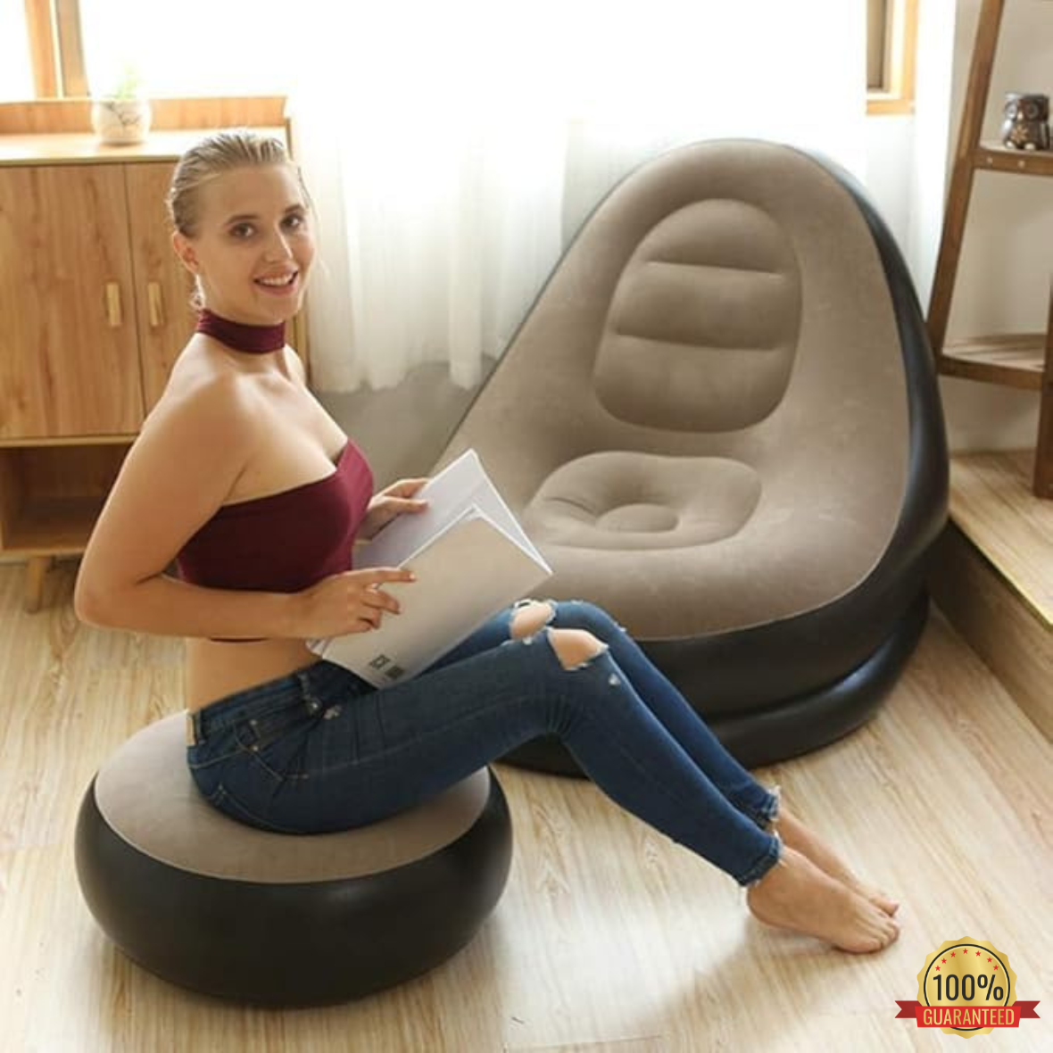 Inflatable Lounge Chair for Adults with Foot Stool.